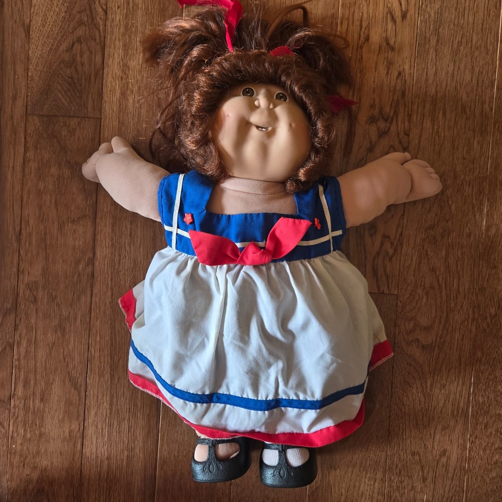 Vintage Cabbage Patch Kids Doll Brown Eyes Auburn Hair Nautical Dress 1978 1983
